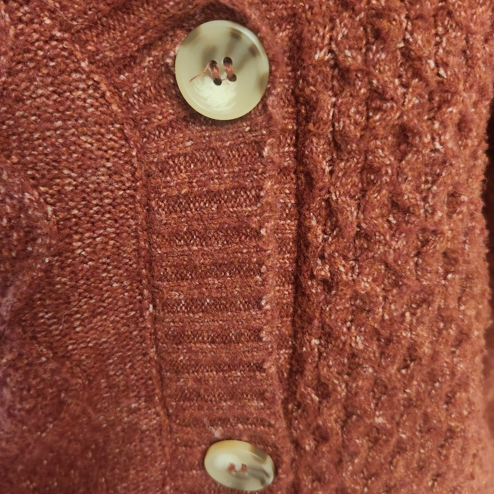 Women's Textured V-Neck Button Cardigan in Rust - Picture 3 of 5
